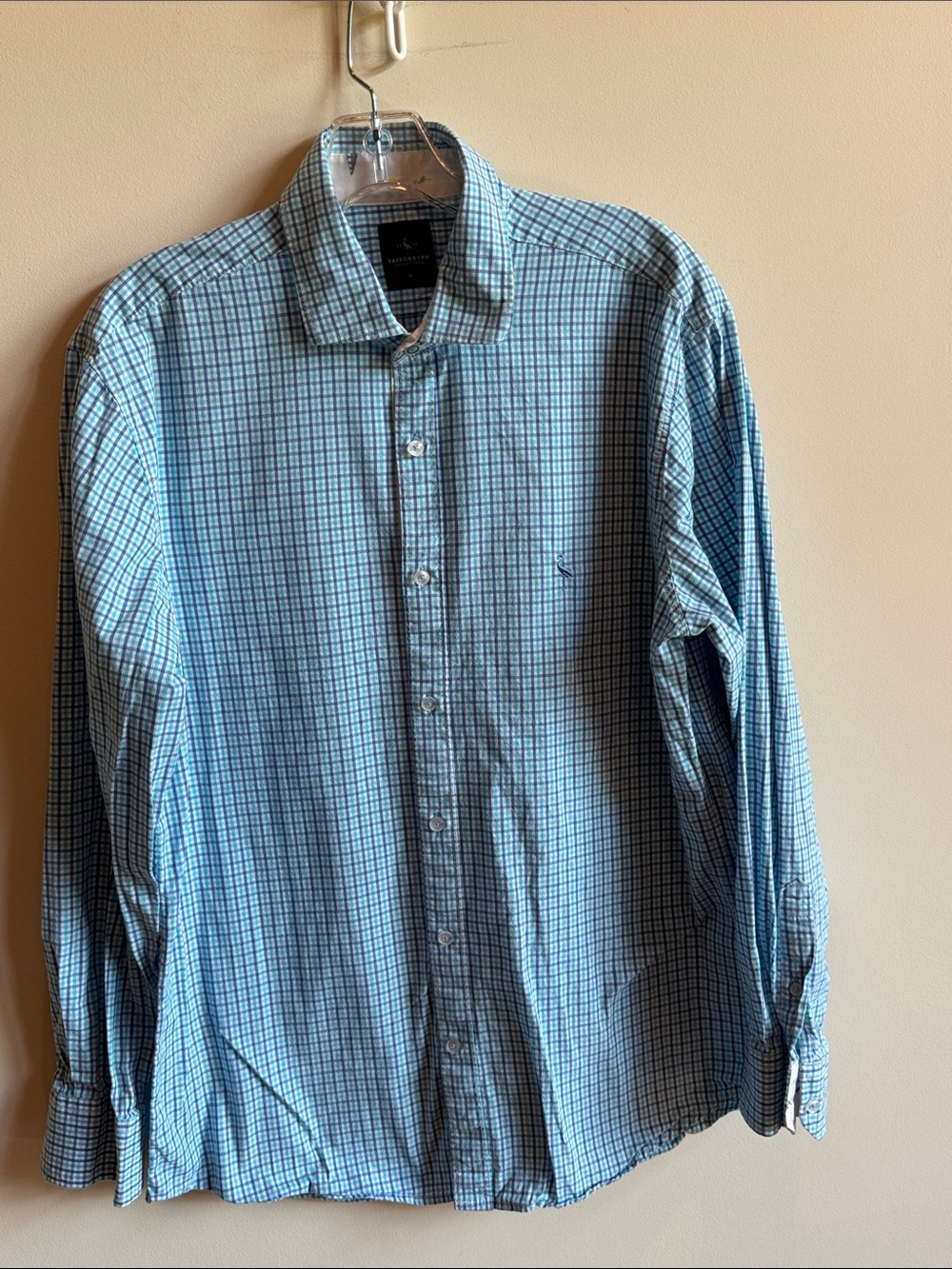 Tailorbyrd Light Blue and White Checked Button-Down Shirt